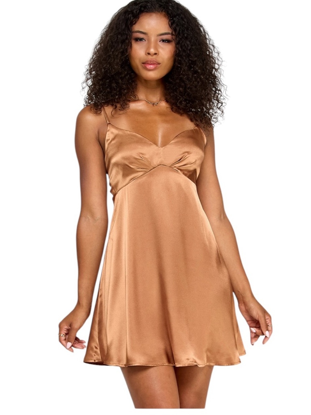KATIA RAE Juniors Satin Sweetheart A-Line Slip Mini Dress Silky Bronze NEW XXS - Picture 2 of 9